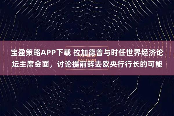 宝盈策略APP下载 拉加德曾与时任世界经济论坛主席会面，讨论提前辞去欧央行行长的可能
