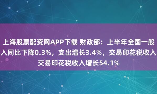 上海股票配资网APP下载 财政部：上半年全国一般公共预算收入同比下降0.3%，支出增长3.4%，交易印花税收入增长54.1%